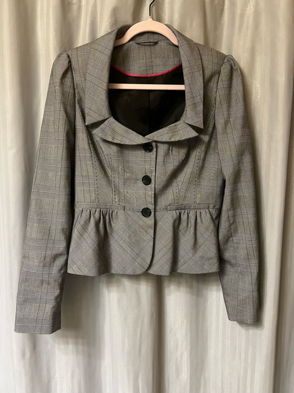 Gray Plaid Peplum Blazer Jacket UK size 12